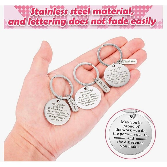 NEW 3pc Thank You Gifts Keychain Appreciation Keychain Stainless Steel Keyring - Picture 2 of 6